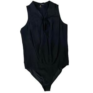 Obakki Size 2 US S Black Silk Collared Bodysuit Sleeveless Snap Front